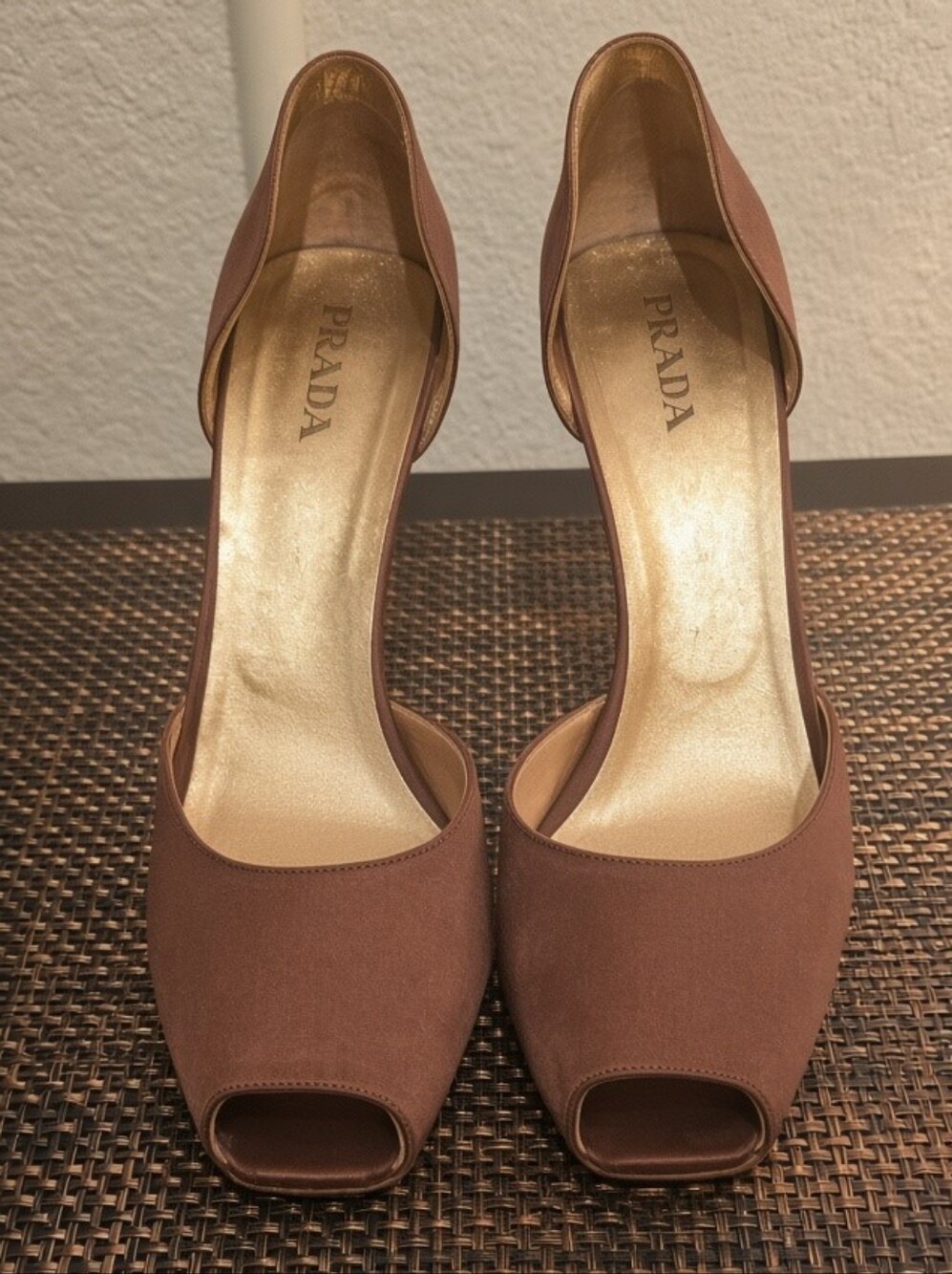 LOW PRICE! Prada Brown Satin Open-Toe Heels